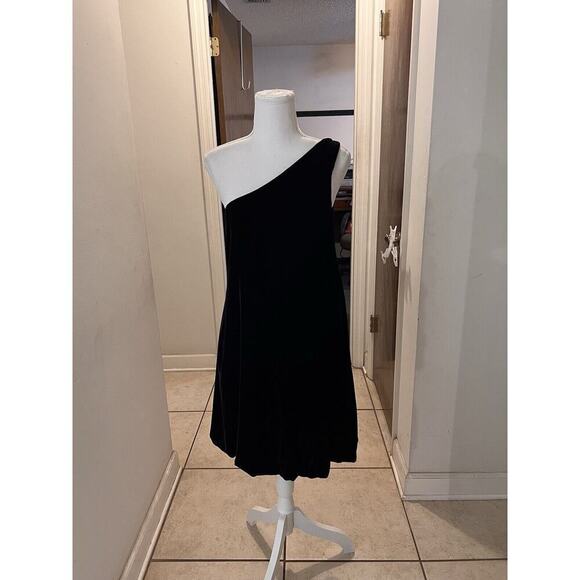 Diane Von Furstenberg Elisano One Shoulder Silk Velvet Bubble Dress Black Sz.4 - Picture 1 of 9